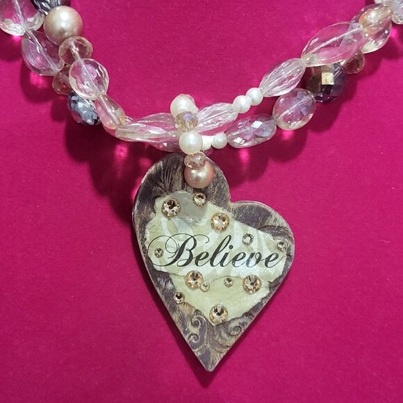 Believe Heart Pendant Two Layered Bead Necklace - Picture 7 of 12